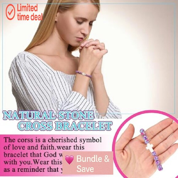 12-Piece Natural Stone Cross Bracelets with Religious Cards for Women - Picture 4 of 8
